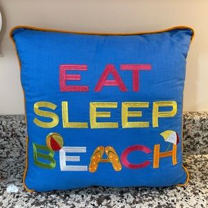Nautical throw pillow eat sleep beach colorful ocean NEW embroidered Coastal D